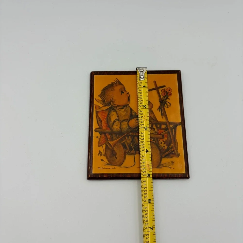 Vintage B Hummel Child with Bird Cart Wall Plaque Art‎ Wood Framed 1975